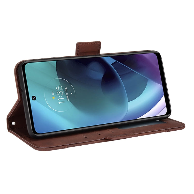 For Motorola Moto G52J 5G Skin Feel Calf Texture Card Slots Leather Phone Case(Brown) - Motorola Cases by buy2fix | Online Shopping UK | buy2fix