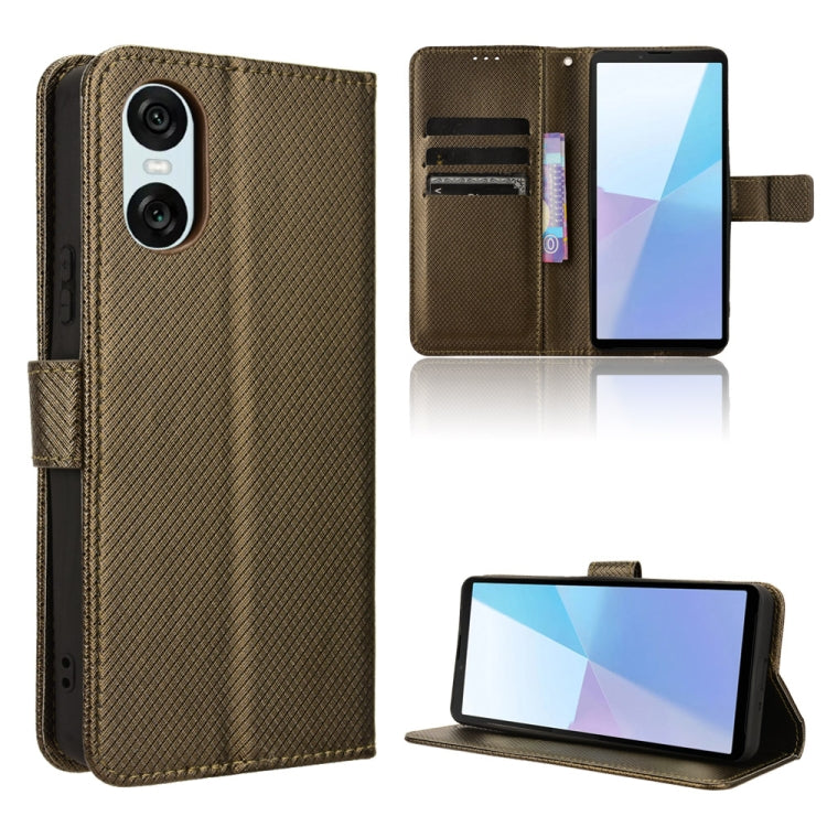 For Sony Xperia 10 VI 2024 Diamond Texture Leather Phone Case(Brown) - Sony Cases by buy2fix | Online Shopping UK | buy2fix