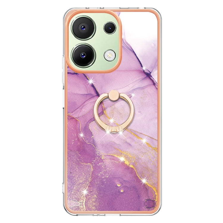 For Xiaomi Redmi Note 13 4G Global Electroplating Marble IMD TPU Phone Case with Ring Holder(Purple 001) -  by buy2fix | Online Shopping UK | buy2fix