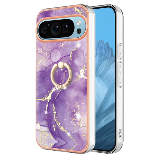 For Google Pixel 9 Pro XL Electroplating Marble IMD TPU Phone Case with Ring Holder(Purple 002) - Google Cases by buy2fix | Online Shopping UK | buy2fix