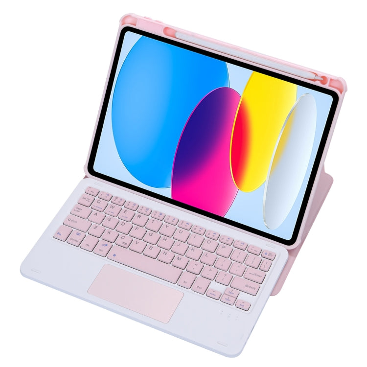 For iPad 10th Gen 10.9 2022 F10B-A 360 Rotation Acrylic Transparent Bluetooth Keyboard Leather Case With Touch Control(Pink) - Universal by buy2fix | Online Shopping UK | buy2fix