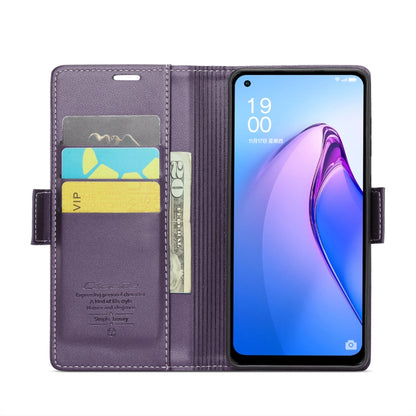 For OPPO Reno8 Lite Global CaseMe 023 Butterfly Buckle Litchi Texture RFID Anti-theft Leather Phone Case(Pearly Purple) - OPPO Cases by CaseMe | Online Shopping UK | buy2fix