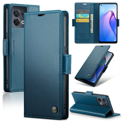 For OPPO Reno8 5G Global CaseMe 023 Butterfly Buckle Litchi Texture RFID Anti-theft Leather Phone Case(Blue) - OPPO Cases by CaseMe | Online Shopping UK | buy2fix