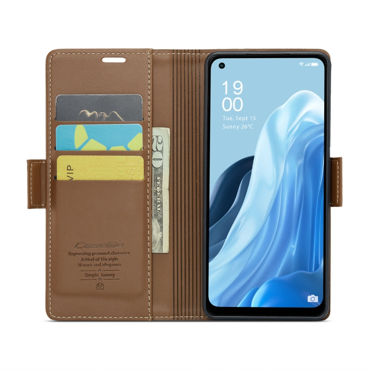 For OPPO Reno7 4G Indonesia/F21 Pro 4G/Reno8 4G CaseMe 023 Butterfly Buckle Litchi Texture RFID Anti-theft Leather Phone Case(Brown) - OPPO Cases by CaseMe | Online Shopping UK | buy2fix