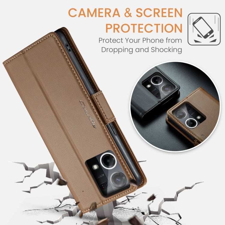 For OPPO Reno7 4G Indonesia/F21 Pro 4G/Reno8 4G CaseMe 023 Butterfly Buckle Litchi Texture RFID Anti-theft Leather Phone Case(Brown) - OPPO Cases by CaseMe | Online Shopping UK | buy2fix