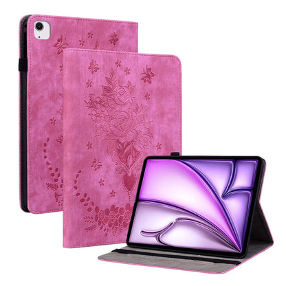 For iPad Air 11 2024 Butterfly Rose Embossed Leather Smart Tablet Case(Rose Red) - iPad Air 11 2024 Cases by buy2fix | Online Shopping UK | buy2fix