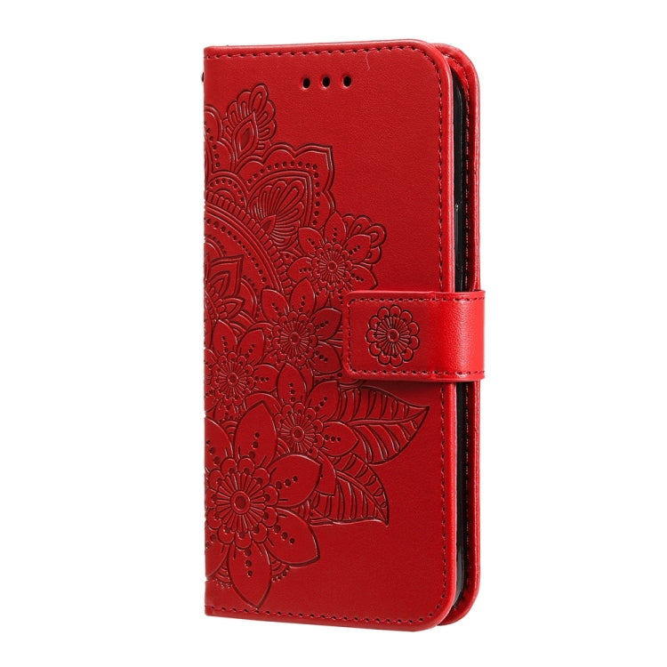 For Xiaomi Redmi 13C 4G 7-petal Flowers Embossing Leather Phone Case(Red) - 13C Cases by buy2fix | Online Shopping UK | buy2fix