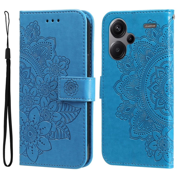 For Xiaomi Redmi Note13 Pro+ 5G Global 7-petal Flowers Embossing Leather Phone Case(Blue) - Note 13 Pro+ Cases by buy2fix | Online Shopping UK | buy2fix