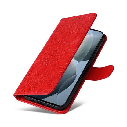 For Xiaomi Redmi K70 / K70 Pro Embossed Sunflower Leather Phone Case(Red) - K70 Pro Cases by buy2fix | Online Shopping UK | buy2fix