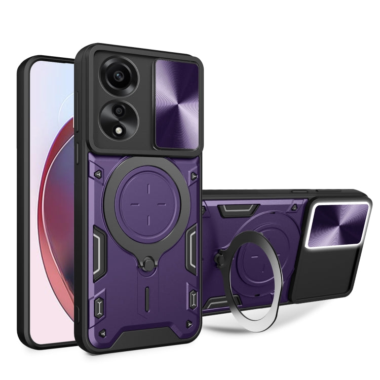 For OPPO A78 4G CD Texture Sliding Camshield Magnetic Holder Phone Case(Purple) - OPPO Cases by buy2fix | Online Shopping UK | buy2fix