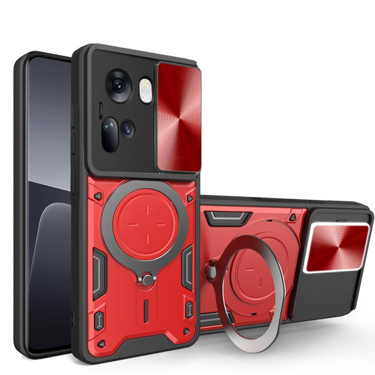 For OPPO Reno11 5G Global CD Texture Sliding Camshield Magnetic Holder Phone Case(Red) - Reno11 Cases by buy2fix | Online Shopping UK | buy2fix