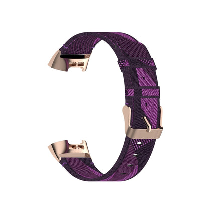 For Fitbit Charge 4 / Charge 3 / Charge 3 SE Stainless Steel Head Grain Nylon Denim Replacement Strap Watchband(Purple Stripe) - Watch Bands by buy2fix | Online Shopping UK | buy2fix