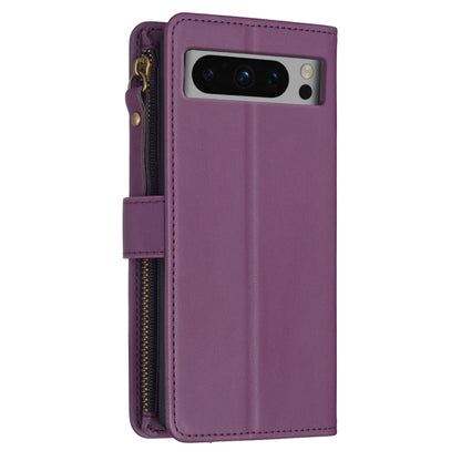 For Google Pixel 8 Pro 9 Card Slots Zipper Wallet Leather Flip Phone Case(Dark Purple) - Google Cases by buy2fix | Online Shopping UK | buy2fix