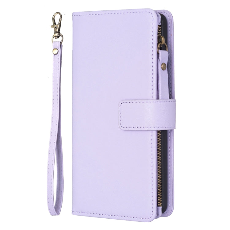 For iPhone 16 Plus 9 Card Slots Zipper Wallet Leather Flip Phone Case(Light Purple) - iPhone 16 Plus Cases by buy2fix | Online Shopping UK | buy2fix