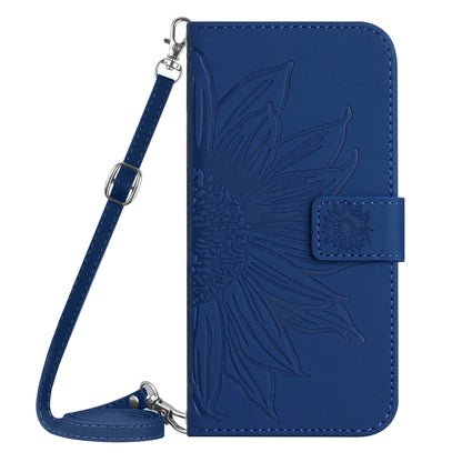 For iPhone 16 Pro Skin Feel Sun Flower Embossed Flip Leather Phone Case with Lanyard(Dark Blue) - iPhone 16 Pro Cases by buy2fix | Online Shopping UK | buy2fix