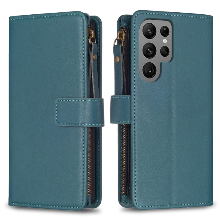 For Samsung Galaxy S24 Ultra 5G 9 Card Slots Zipper Wallet Leather Flip Phone Case(Green) - Galaxy S24 Ultra 5G Cases by buy2fix | Online Shopping UK | buy2fix