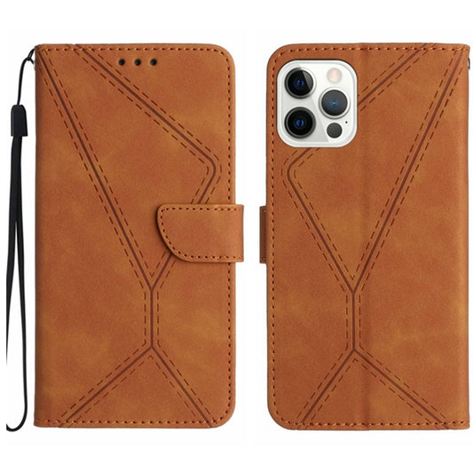 For iPhone 16 Pro Max Stitching Embossed Leather Phone Case(Brown) - iPhone 16 Pro Max Cases by buy2fix | Online Shopping UK | buy2fix