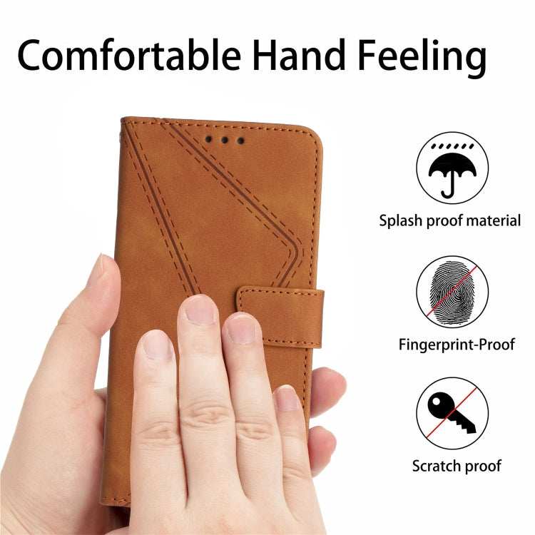 For iPhone 16 Plus Stitching Embossed Leather Phone Case(Brown) - iPhone 16 Plus Cases by buy2fix | Online Shopping UK | buy2fix