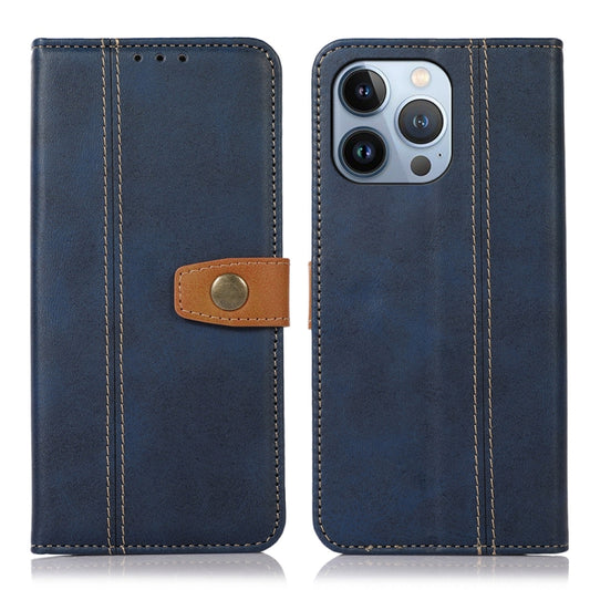 For iPhone 16 Pro Max Stitching Thread Calf Texture Leather Phone Case(Blue) - iPhone 16 Pro Max Cases by buy2fix | Online Shopping UK | buy2fix