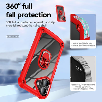 For iPhone 16 TPU + PC Lens Protection Phone Case with Ring Holder(Red) - iPhone 16 Cases by buy2fix | Online Shopping UK | buy2fix