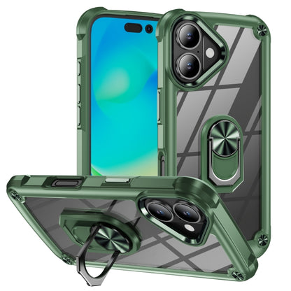 For iPhone 16 TPU + PC Lens Protection Phone Case with Ring Holder(Green) - iPhone 16 Cases by buy2fix | Online Shopping UK | buy2fix