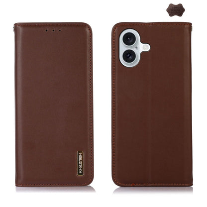 For iPhone 16 KHAZNEH Nappa Top Layer Cowhide Leather Phone Case(Brown) - iPhone 16 Cases by buy2fix | Online Shopping UK | buy2fix