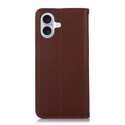 For iPhone 16 KHAZNEH Nappa Top Layer Cowhide Leather Phone Case(Brown) - iPhone 16 Cases by buy2fix | Online Shopping UK | buy2fix