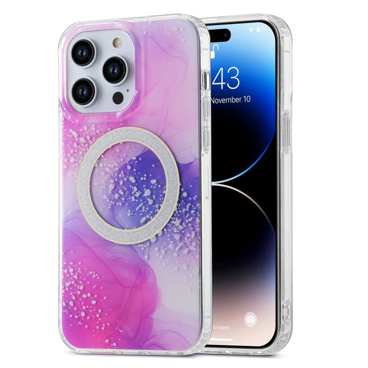 For iPhone 15 Pro Dual-side IMD Marble Magsafe Phone Case(Smudged Purple) - iPhone 15 Pro Cases by buy2fix | Online Shopping UK | buy2fix