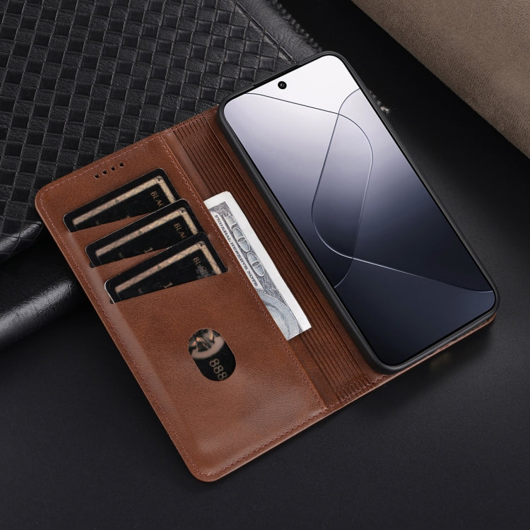 For Xiaomi 14 AZNS Magnetic Calf Texture Flip Leather Phone Case(Dark Brown) - 14 Cases by AZNS | Online Shopping UK | buy2fix