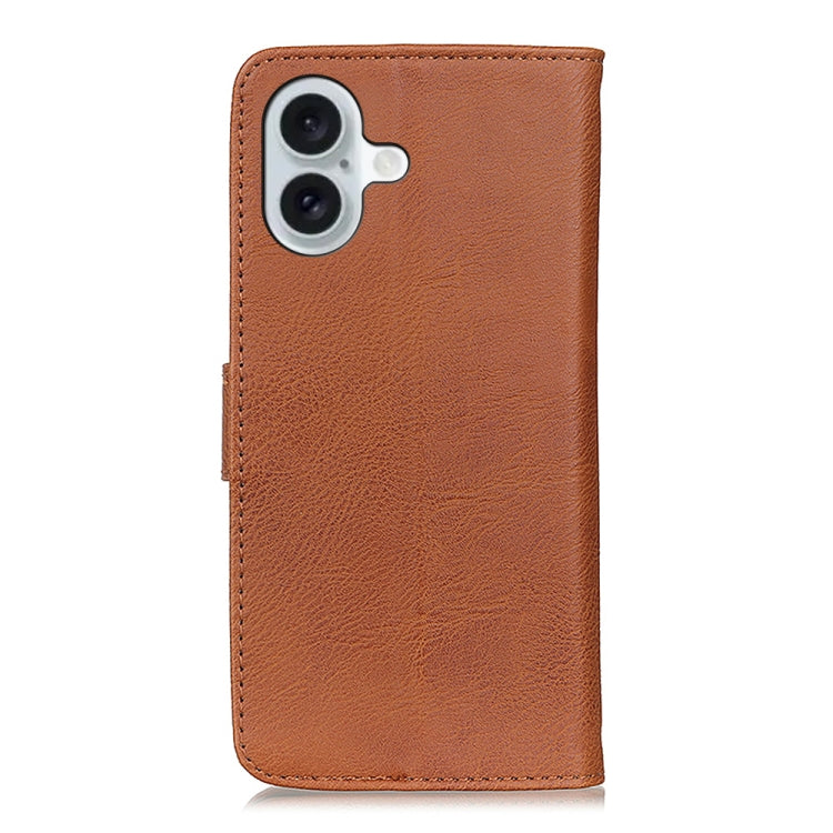 For iPhone 16 KHAZNEH Cowhide Texture Horizontal Flip Leather Phone Case(Brown) - iPhone 16 Cases by buy2fix | Online Shopping UK | buy2fix