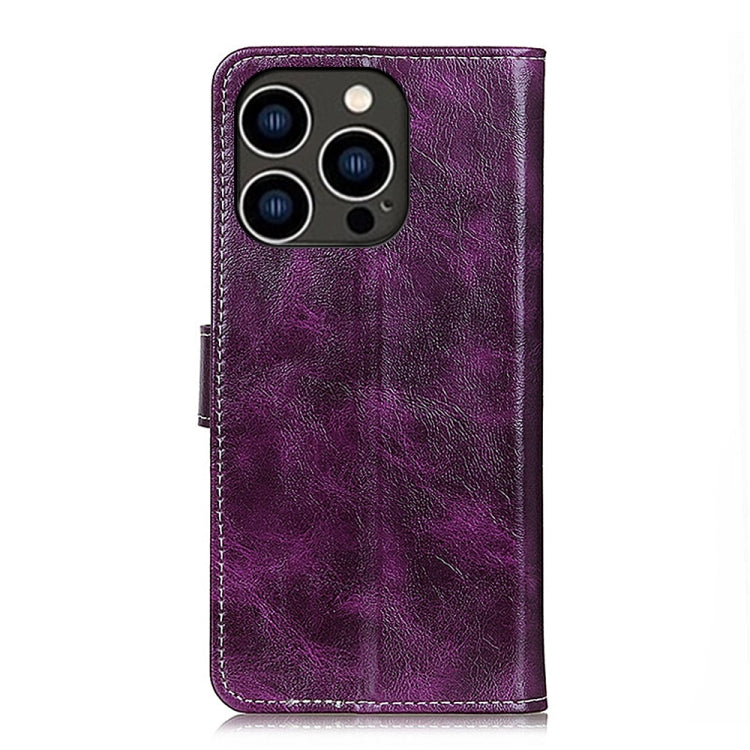 For iPhone 16 Pro Retro Crazy Horse Texture Horizontal Flip Leather Phone Case(Purple) - iPhone 16 Pro Cases by buy2fix | Online Shopping UK | buy2fix