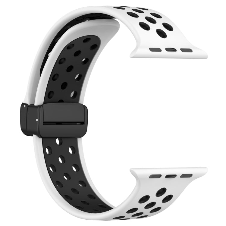 For Apple Watch SE 2023 44mm Magnetic Buckle Silicone Watch Band(White Black) - Watch Bands by buy2fix | Online Shopping UK | buy2fix