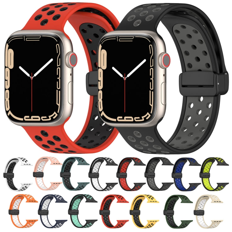 For Apple Watch SE 44mm Magnetic Buckle Silicone Watch Band(Black White) - Watch Bands by buy2fix | Online Shopping UK | buy2fix