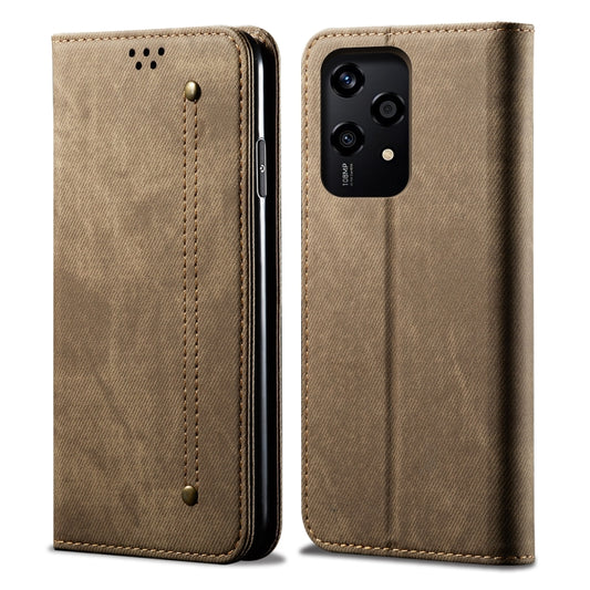 For Honor 200 Lite Global Denim Texture Flip Leather Phone Case(Khaki) - Honor Cases by buy2fix | Online Shopping UK | buy2fix