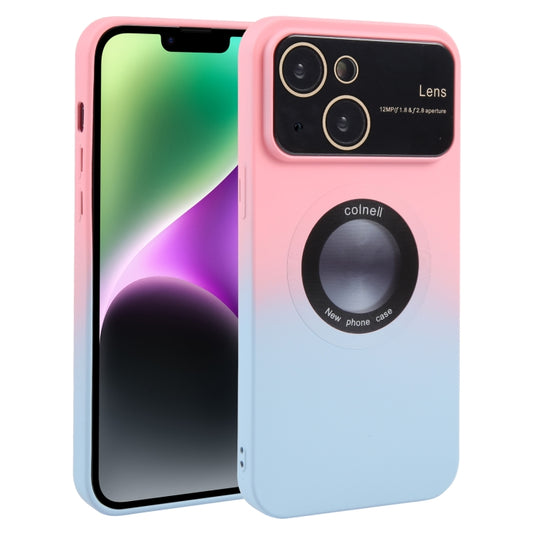For iPhone 15 Gradient Silicone Shockproof Magsafe Phone Case with Lens Film(Pink Blue) - iPhone 15 Cases by buy2fix | Online Shopping UK | buy2fix