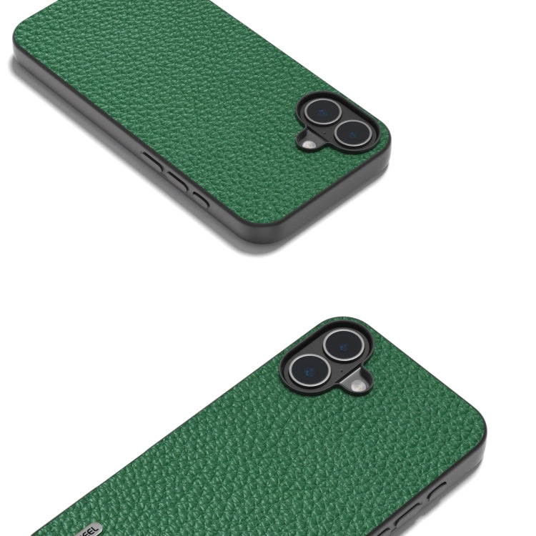 For iPhone 16 ABEEL Genuine Leather Litchi Texture Phone Case(Green) - iPhone 16 Cases by buy2fix | Online Shopping UK | buy2fix