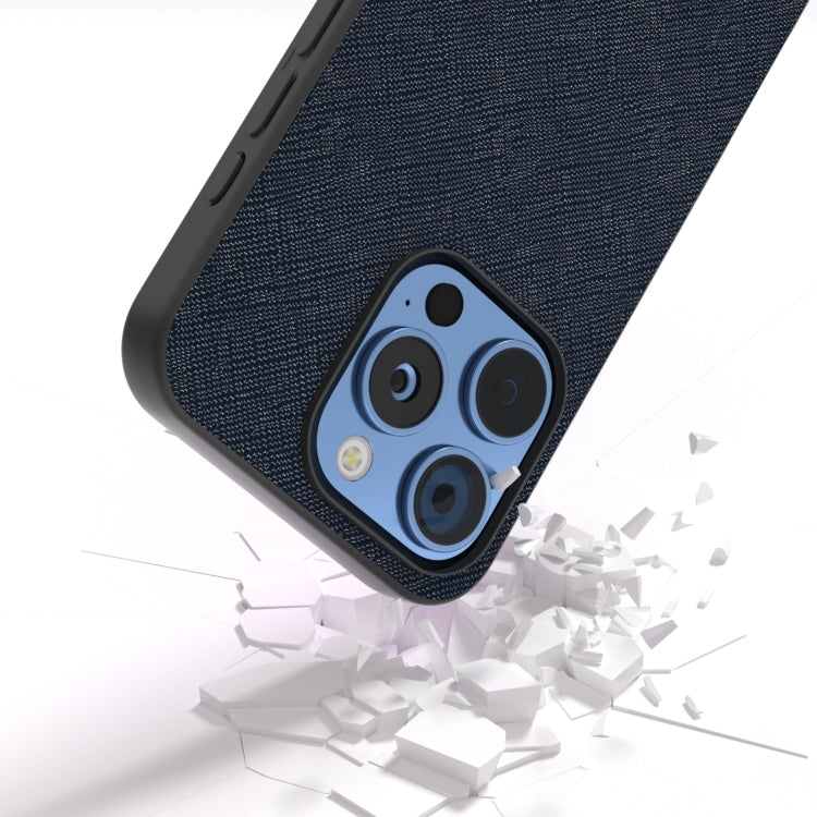 For iPhone 16 Pro Max ABEEL Cross Texture Genuine Leather Phone Case(Blue) - iPhone 16 Pro Max Cases by buy2fix | Online Shopping UK | buy2fix