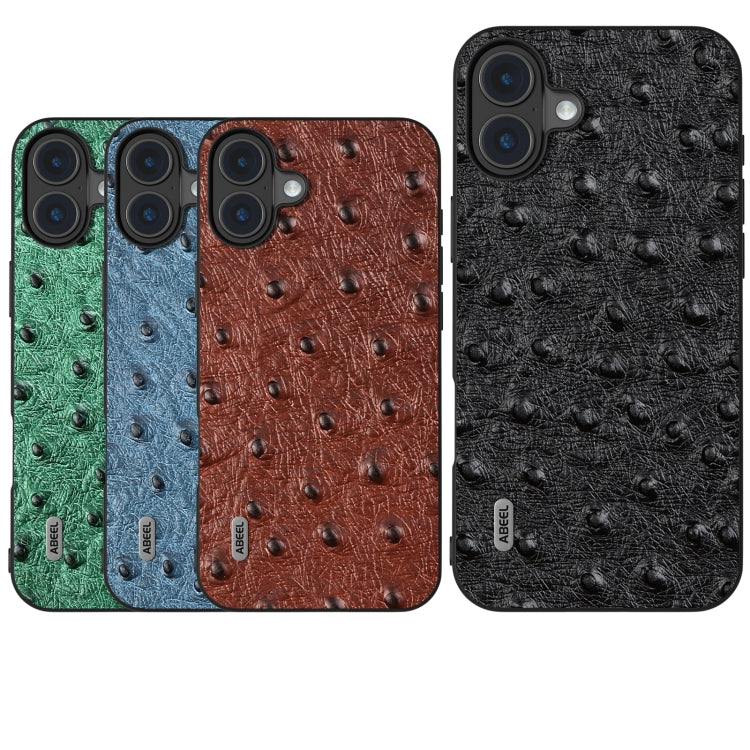 For iPhone 16 ABEEL Genuine Leather Ostrich Texture Phone Case(Black) - iPhone 16 Cases by buy2fix | Online Shopping UK | buy2fix