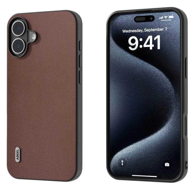 For iPhone 16 ABEEL Genuine Leather Xiaoya Series Phone Case(Coffee) - iPhone 16 Cases by buy2fix | Online Shopping UK | buy2fix