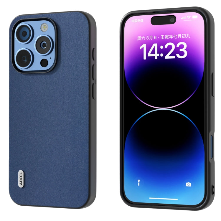 For iPhone 16 Pro Max ABEEL Genuine Leather Xiaoya Series Phone Case(Blue) - iPhone 16 Pro Max Cases by buy2fix | Online Shopping UK | buy2fix