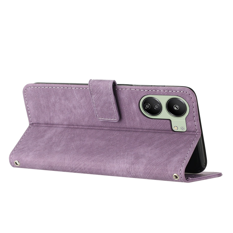 For Xiaomi Redmi 13C Skin Feel Stripe Pattern Leather Phone Case with Long Lanyard(Purple) - 13C Cases by buy2fix | Online Shopping UK | buy2fix