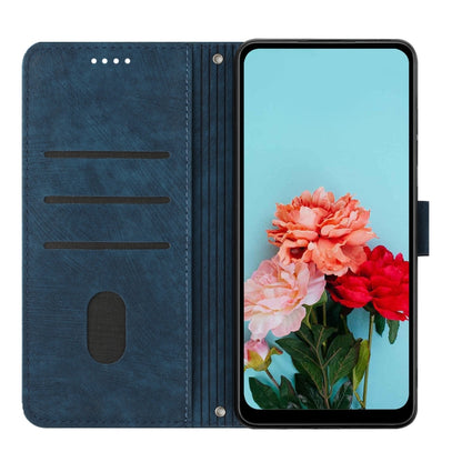 For Xiaomi Redmi Note 13 Pro Skin Feel Stripe Pattern Leather Phone Case with Long Lanyard(Blue) - Note 13 Pro Cases by buy2fix | Online Shopping UK | buy2fix