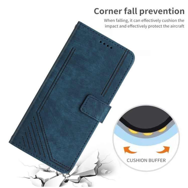 For Xiaomi Redmi K70 / K70 Pro Skin Feel Stripe Pattern Leather Phone Case with Long Lanyard(Blue) - K70 Pro Cases by buy2fix | Online Shopping UK | buy2fix