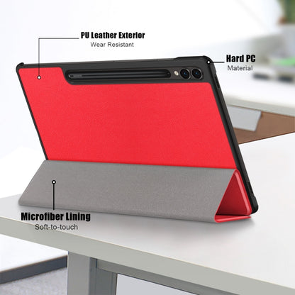 For Samsung Galaxy Tab S9+ Custer Pure Color 3-Fold Holder Smart Leather Tablet Case(Red) - Galaxy Tab S9+ Cases by buy2fix | Online Shopping UK | buy2fix