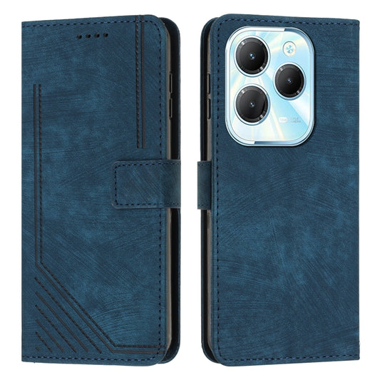 For Infinix Hot 40 / 40 Pro Skin Feel Stripe Pattern Leather Phone Case with Lanyard(Blue) - Infinix Cases by buy2fix | Online Shopping UK | buy2fix
