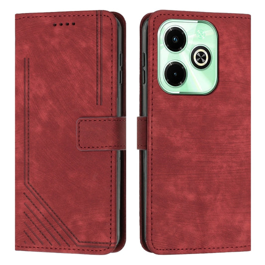 For Infinix Hot 40i Skin Feel Stripe Pattern Leather Phone Case with Lanyard(Red) - Infinix Cases by buy2fix | Online Shopping UK | buy2fix