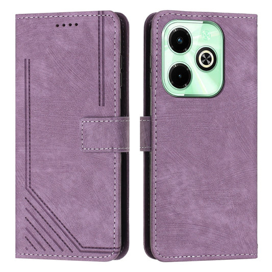 For Infinix Hot 40i Skin Feel Stripe Pattern Leather Phone Case with Lanyard(Purple) - Infinix Cases by buy2fix | Online Shopping UK | buy2fix