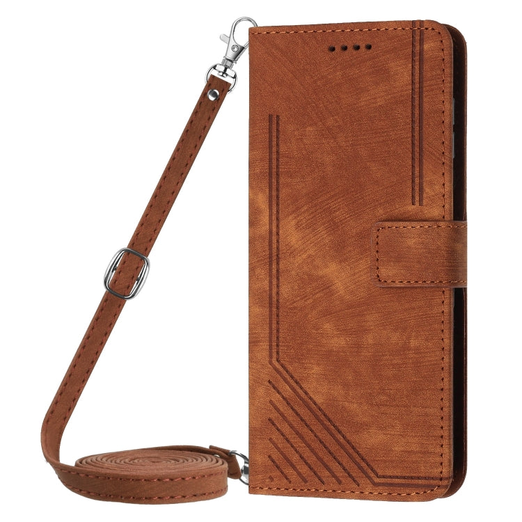 For Infinix Note 40 Pro 4G / 5G Skin Feel Stripe Pattern Leather Phone Case with Lanyard(Brown) - Infinix Cases by buy2fix | Online Shopping UK | buy2fix