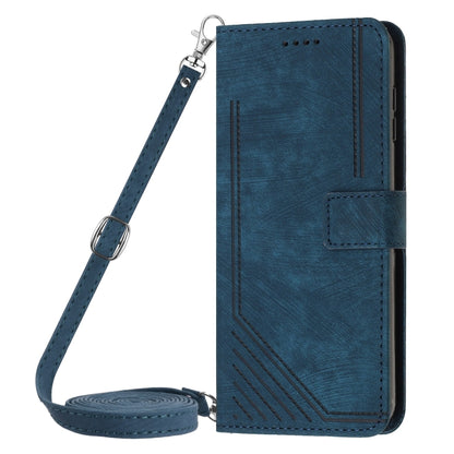 For Infinix Note 40 Pro 4G / 5G Skin Feel Stripe Pattern Leather Phone Case with Lanyard(Blue) - Infinix Cases by buy2fix | Online Shopping UK | buy2fix