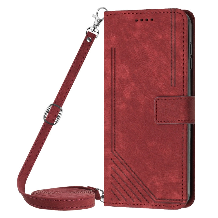 For Infinix Note 40 4G Skin Feel Stripe Pattern Leather Phone Case with Lanyard(Red) - Infinix Cases by buy2fix | Online Shopping UK | buy2fix